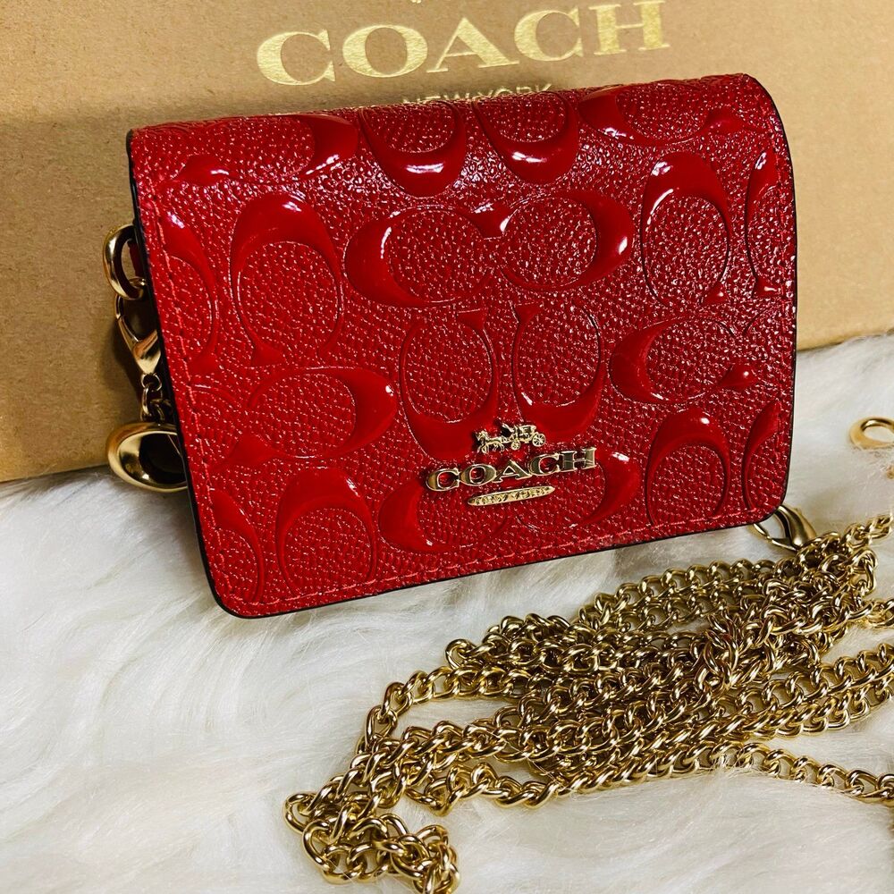 Coach Boxed Mini Wallet On A Chain In Signature Leather